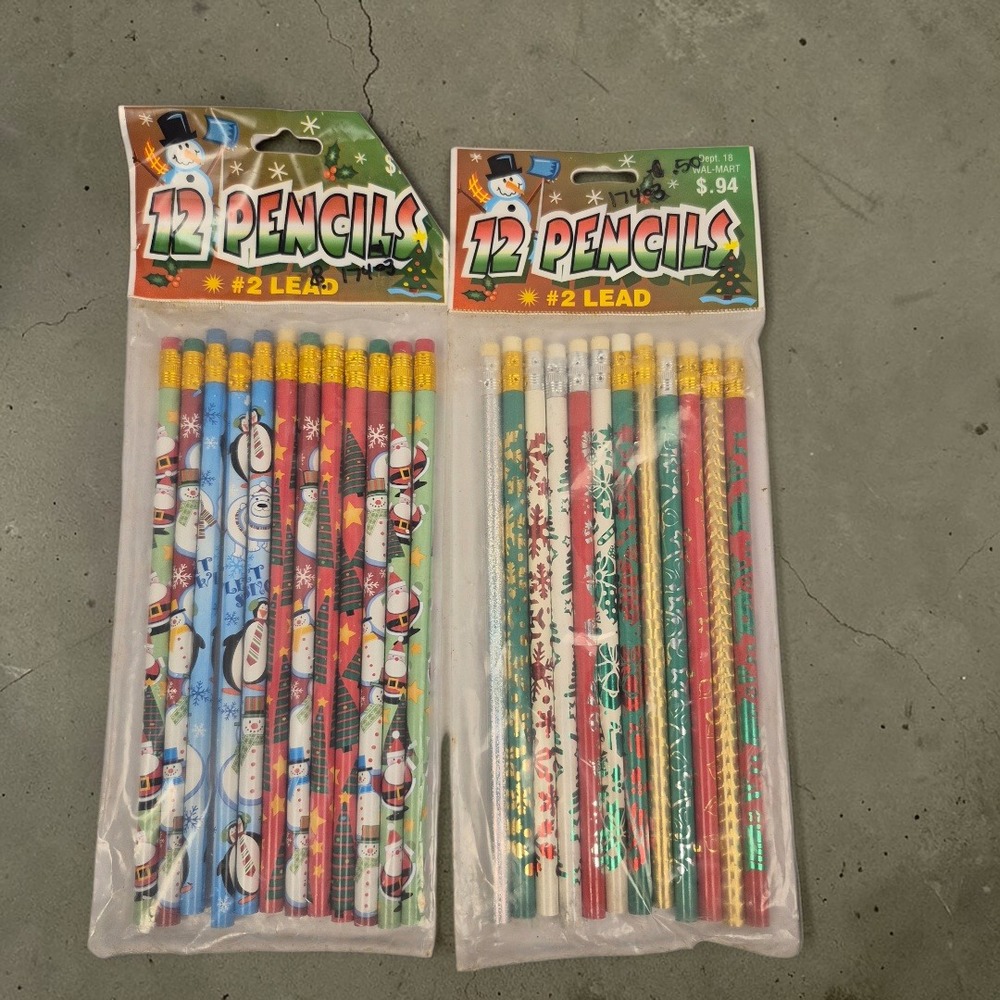 Vintage Christmas Pencils Lot Santa Snowman Holiday School Party #2 Lead